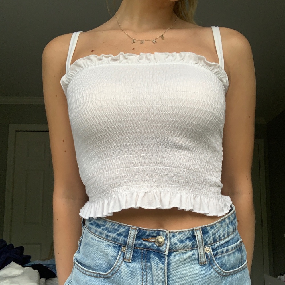 Aritzia Ruched White Tank